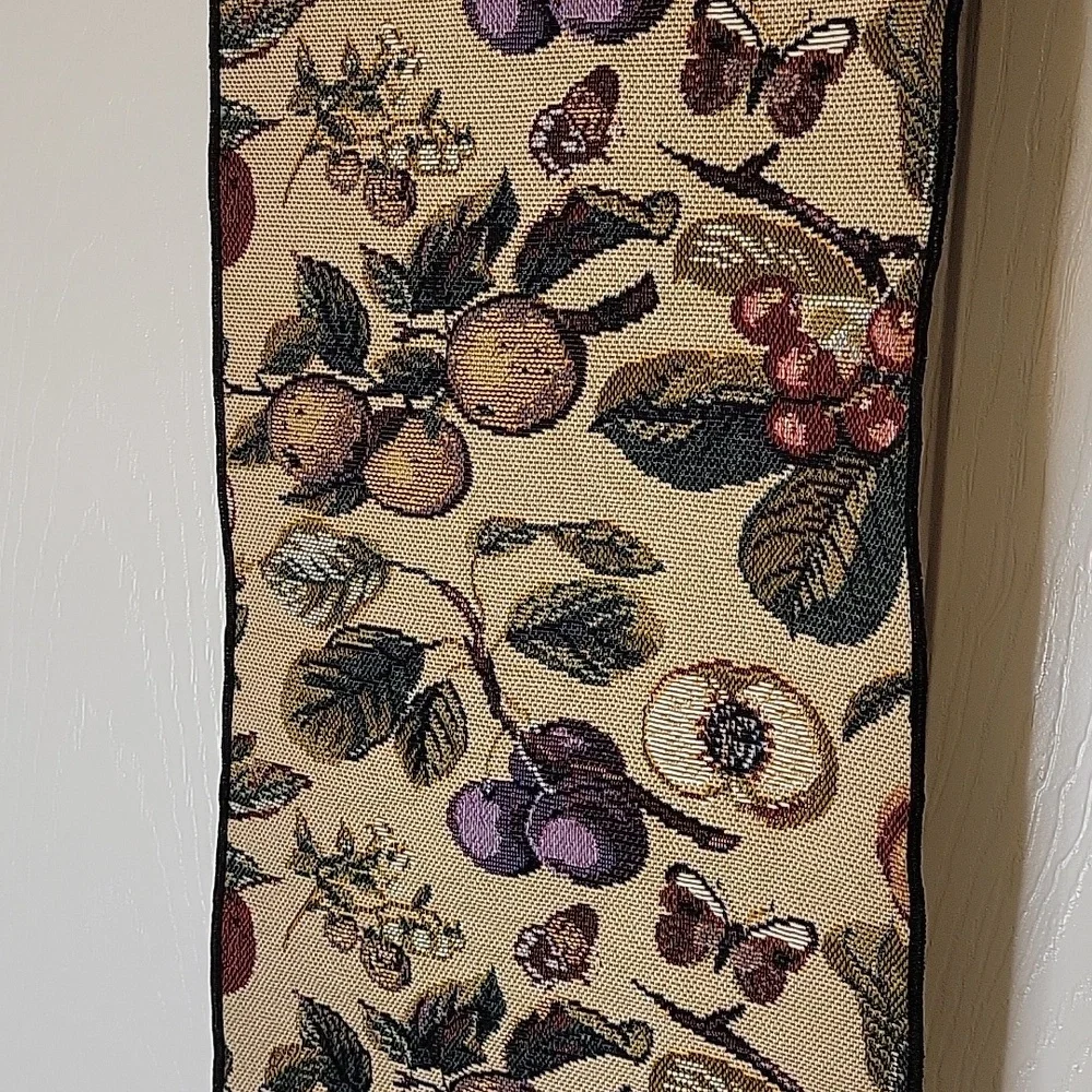 Wall Tapestry Fruit Flowers Tan Brown White Green Red